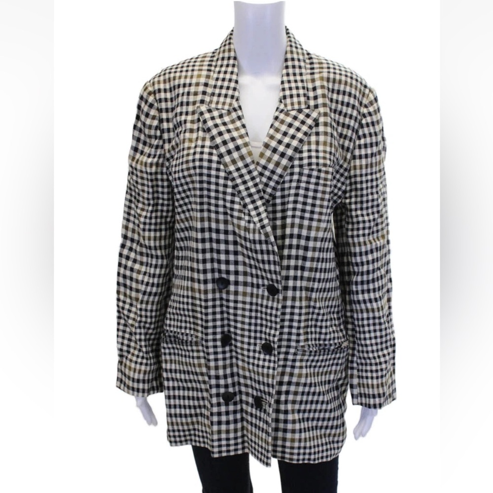Vintage Escada Margaretha Ley Black, Tan and White Linen Blazer Sz 40